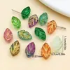 Folhas de Vidro Transparentes Pintadas de Dourado 11x7mm, Folhas Perenes, Contas Soltas Passantes, Acessórios para Joias DIY, Pingentes com Contas
