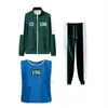 Roupa Esportiva Infantil Outono Gola Alta Zíper Moletom Verde Escuro Conjunto de Três Peças X-O Novo Colete