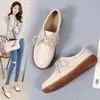Sapatos de trabalho casuais femininos de couro com cadarço, tendência 2024 para escritórios, sola de tendão, sola macia, antiderrapantes, camada única
