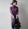 Francês Retro Socialite Hepburn Estilo Roxo Malha Base Interior Vestido Longo Suéter Início do Outono Vestido Outono e Inverno