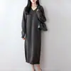 Vestido de Tricô Emagrecedor Estilo Tesoura Gola Alta Outono/Inverno 100% Lã Modelo Longo Suéter de Manga Longa Feminino Vestido Base Acima do Joelho