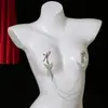 Clípe de Seio Sexy com Franja de Laço Cravejado de Diamantes com Corrente Acessórios Sexys para Seios de Boate Acessórios Alternativos Personalizados Corrente para Seios