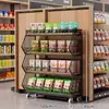 Rack de Armazenamento de Cozinha de Chão Multicamadas Armário de Armazenamento de Legumes Prateleira de Supermercado Cesto de Exposição Rack de Armazenamento de Lanches Móvel