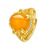 Estilo étnico embutido cera de abelha âmbar anel óleo de galinha amarelo calcedônia anel aberto elegante topázio anel atacado
