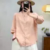 Temperamento Artístico Casual Verão Novo Estilo Manga Média Versátil Cardigan Versátil Emagrecedor Algodão Linho Manga Meia-Manga Camisa Top Roupa Feminina