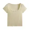 Camiseta Feminina Slim de Manga Curta com Renda emenda Única, Chique e Bonita - Novo Estilo Verão 2025 - Top Super Bonito para Menina Hot