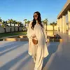 Conjunto de dos piezas para mujer: vestido largo de rayas y pantalones de pierna ancha, simple, adelgazante, holgado, atuendo conservador para vacaciones, transfronterizo
