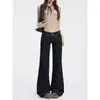 Jeans acampanados de doble botón estilo americano para mujer, modelo nuevo de moda 2026, azul oscuro, no pegajosos, de tiro bajo, adelgazantes, pantalones retro micro acampanados