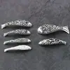 Plata S925 Plata Taian Accesorios DIY Pez Plateado Blanco y Negro Jugando Loto Tubo de Plata Tubo Curvado Pez Pequeño Accesorios de Plata Cuentas Espaciadoras para Pulsera