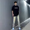 Camiseta Branca Simples de Algodão Pesado com Estampa de Letras, Manga Curta para Homens, Marca Tendência de Verão, Peça Fresca e Estilosa de Caimento Solto com Gola Pequena