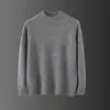 Suéter de lana pura con cuello redondo para hombre, jersey holgado de color sólido, manga larga, talla grande, suéter de negocios, camisa de base tejida, otoño e invierno