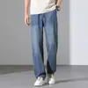 Novos Jeans de Tencel Masculino Estilo Americano High Street Verão Finos Retos Largos Versáteis Calças Casuais de Seda de Gelo para Homens