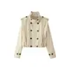 Fábrica de Ropa para Mujer Transfronteriza Venta al por Mayor 2026 Estilo Británico Retro Cuello Alto Plisado Casual Manga Corta Larga Chaqueta Cortavientos