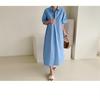 Vestido chemise de algodão estilo coreano solto emagrecedor com meia botão e lapela Verão 2022