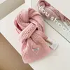 Cachecol de Lã 100% Puro Trançado Estilo Ins para Mulheres, Cachecol Quente Versátil Cor Sólida Estilo Japonês e Coreano de Inverno para Estudantes