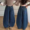 Jeans para niñas, pantalones curvos de moda estilo otoño para niños grandes, pantalones anchos de retazos geniales de moda estilo americano para niñas, pantalones anchos de comercio exterior