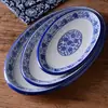 Plato de Pescado Casero Plato de Pescado al Vapor Tamaño Grande Sentido Avanzado Vajilla Creativa Cerámica Grande Color Bajo Esmalte Porcelana Azul y Blanca al Vapor