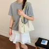 Bolsa de Lona Fofa Bordada Color-Blocking Casual para Mulheres 2026 Nova Bolsa de Ombro Transversal de Grande Capacidade Bolsa para Estudantes e Commuters