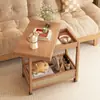 Mesa de centro móvil, mesa auxiliar, carrito pequeño vintage de madera maciza, mueble lateral para sala de estar con ruedas, mueble lateral para sofá, mesa plegable para apartamentos pequeños
