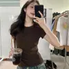 Camiseta de Manga Corta Retro Europea y Americana de Moda, 40 Hilos de Algodón Puro para Mujer, Verano, Ajuste Delgado, Deportiva Casual Versátil, Hombro Normal Top Ins
