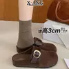 Zapatos Birkenstock de Cuero Genuino Suela Gruesa para Mujer 2026 Otoño Nuevas Llegadas Exteriores Punta Cerrada Medias Pantuflas Slip-Ons Mules Planos
