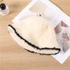 Sombrero de pescador de piel de conejo de dos colores, sombrero de cubo de felpa para otoño e invierno para mujer, sombrero de lavabo de estilo japonés con gran circunferencia de la cabeza y aspecto de cara, sombrero pequeño y cálido de marea