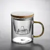 Taza de Separación de Té y Agua con Mango de Nogal Tapa de Madera Taza de Té Nueva Taza de Té Verde China Nueva Oficina Taza de Tres Piezas Set de Té