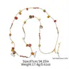 Cadena Larga para Suéter con Colgante de Nudo de Cuerda Tejida Hecho a Mano de Diseño Vintage, Piedra Natural y Borla, Collar con Flor, con un Toque de Lujo para Mujer