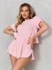 Traje de punto hueco transpirable europeo y americano transfronterizo Pijama sexy Pantalones cortos holgados de manga corta Conjunto de dos piezas Ropa de casa para mujer