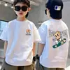Camiseta de manga corta de algodón puro para niños, verano suelta mediana y grande para niños pequeños, bebé, dibujos animados, elegante, fina, manga corta, top para niño