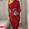 S632 Amazon Best-Seller Transfronteiriço Decote Assimétrico Slim Sexy Vestido Fashion Vestido de Lantejoulas para Boate