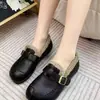 Zapatos Peludos para Mujer Invierno Ropa para Exteriores 2026 Estilo Nuevo Más Terciopelo Cálido Suave Piel Zapatos de Algodón para Madre Mocasines de Suela Plana Zapatos Pequeños de Cuero