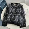 Suéter de punto con cuello redondo y patrón de rombos estilo coreano, nuevo estilo holgado y perezoso, prenda exterior retro con bloques de color estilo universitario para otoño e invierno