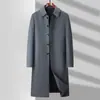Casaco trench coat masculino transfronteiriço 2026 outono e inverno, estilo longo acima do joelho, lapela executiva, casaco oficial estilo militar casual de negócios para meia-idade