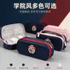 Estuche para lápices bordado estilo británico, bolsa de almacenamiento de gran capacidad de tres capas de tela Oxford, bolsa para lápices de papelería para estudiantes al por mayor