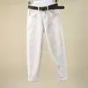 Jeans branco-cremoso Feminino Solto 2024 Primavera e Outono Novo Cintura Alta Stretch Casual Calças Harem Estilo Coreano Calças Rabanete