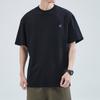 Camiseta Hansca Pesada de Manga Curta Masculina Verão 2025 Nova Preta Gola Redonda Solta Casual Algodão Bordado Top