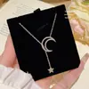 Collar de estrella y luna de moda, acero de titanio, sin color, joyería para mujer, cadena de clavícula con nicho de sentido avanzado, diseño de temperamento