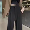 Calça de alfaiataria feminina de perna larga para primavera, outono e verão 2026, nova, slim fit, cintura alta, elegante e fluida, de perna reta preta