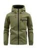 Versión Transfronteriza de la Chaqueta, Nuevo Estilo Otoño Moda Masculina Casual con Capucha Color Sólido Multibolsillos Chaqueta de Trabajo, Cortavientos para Exteriores