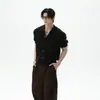 Cardigan top camiseta de punto para hombre de verano, manga corta, cuello camisero con botones, estilo americano, holgado, versátil, simple, casual, estilo old money