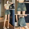 Saia Jeans Falsa de Duas Peças Verão Fina Cintura Alta Linha A Cobre o Quadril Anti-Exposição Calça Saia Petite Shorts de Garota Popular