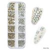 Strass de vidro para arte de unha transfronteiriça super flash cor branca broca de fundo plano AB fundo afiado tamanho misto ornamentos de diamante 12 caixa