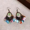 Aretes Colgantes con Borla de Concha, Cuentas de Arroz y Flores Estilo Bohemio de Resort Costero Pendientes de Estilo Étnico Retro Pendientes de Nicho
