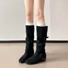 Botas de tacón alto y medio con plataforma para mujer talla grande, adelgazantes para piernas gruesas, botas largas hasta la rodilla, botas vaqueras estilo western, botas de montar
