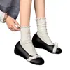 Sapatilhas femininas de estilo delicado com laço, novidade outono 2026, estilo francês doce, sapatos rasos de couro de salto alto
