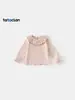 Camiseta de Manga Longa para Meninas Outono 2026 Novo Estilo Fofa para Bebê Gola Irregular de Renda Pulôver Camisa Base para Crianças