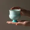 Taza Alta Redonda Linda Azul Turquesa Agrietada por Hielo Hecha a Mano Taza de Té de Cerámica de Alta Gama Set de Té para el Hogar Estilo Chino Taza de Agua