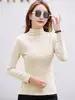Camiseta Base de Cuello Medio Alto para Mujer 2026 Nuevo Cepillada Cuello Medio Ajustado Manga Larga Rayada Otoño/Invierno Ropa Interior Top Negro