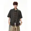 Camisa de manga corta a cuadros estilo retro americano de 'old money', imitación de dos piezas, para hombre y mujer, camisa de punto de pareja para el verano 2026